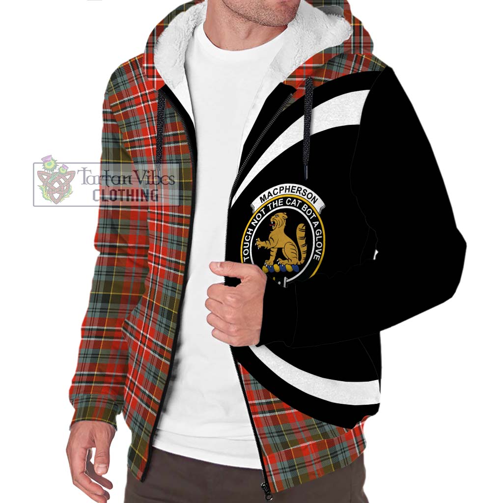 MacPherson Weathered Tartan Sherpa Hoodie with Family Crest Circle Style Unisex S - Tartan Vibes Clothing