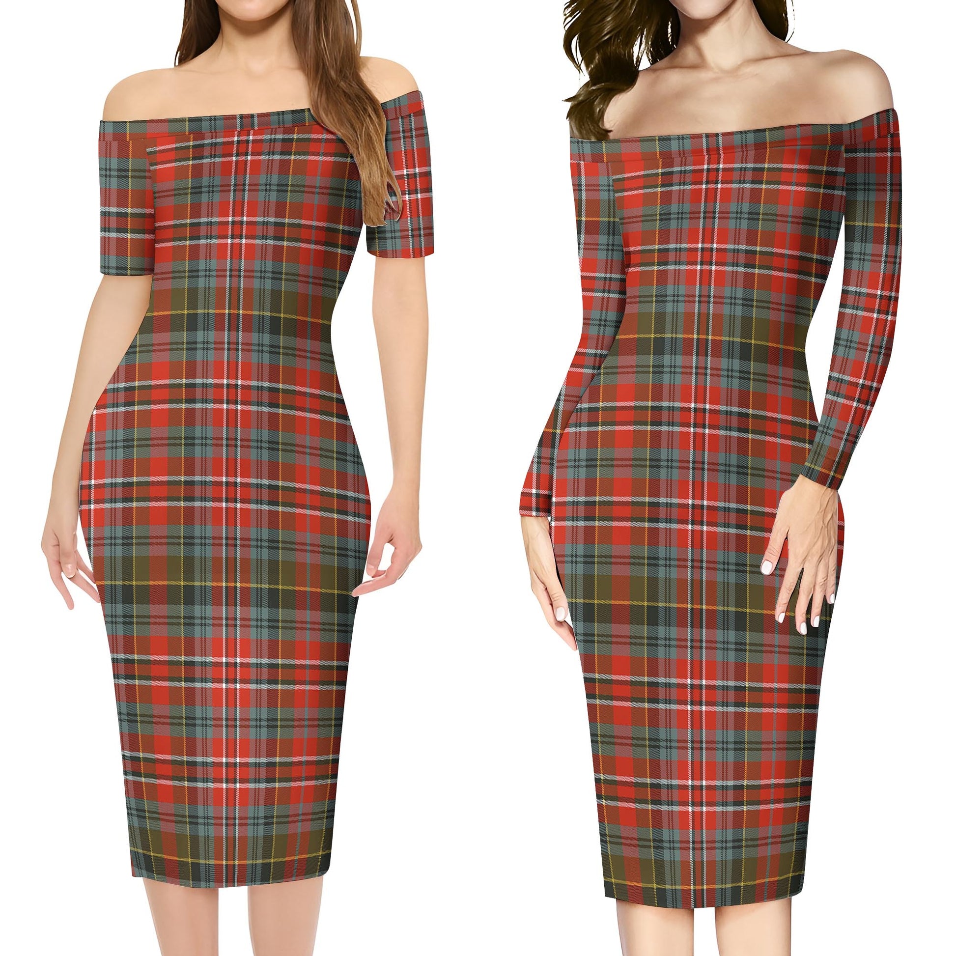 MacPherson Weathered Tartan Off Shoulder Lady Dress Women's Dress - Tartanvibesclothing