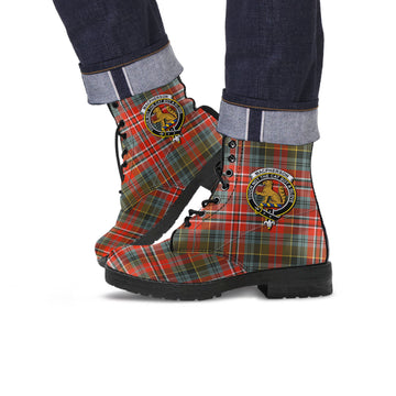 MacPherson Weathered Tartan Leather Boots with Family Crest