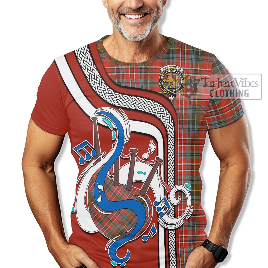 Tartan Vibes Clothing MacPherson Weathered Tartan T-Shirt with Epic Bagpipe Style