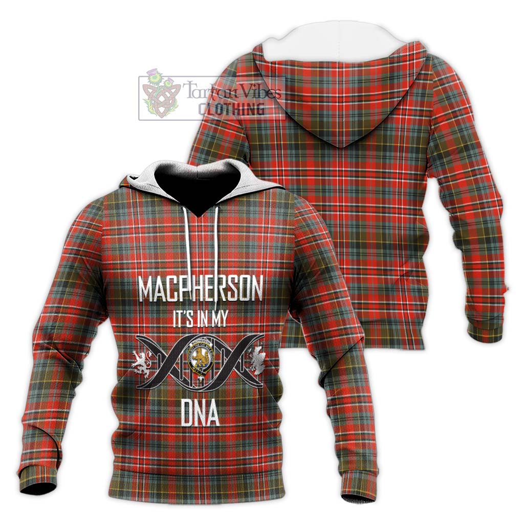 Tartan Vibes Clothing MacPherson Weathered Tartan Knitted Hoodie with Family Crest DNA In Me Style