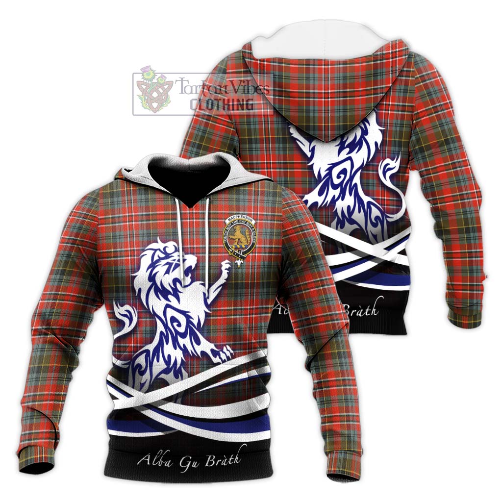 Tartan Vibes Clothing MacPherson Weathered Tartan Knitted Hoodie with Alba Gu Brath Regal Lion Emblem