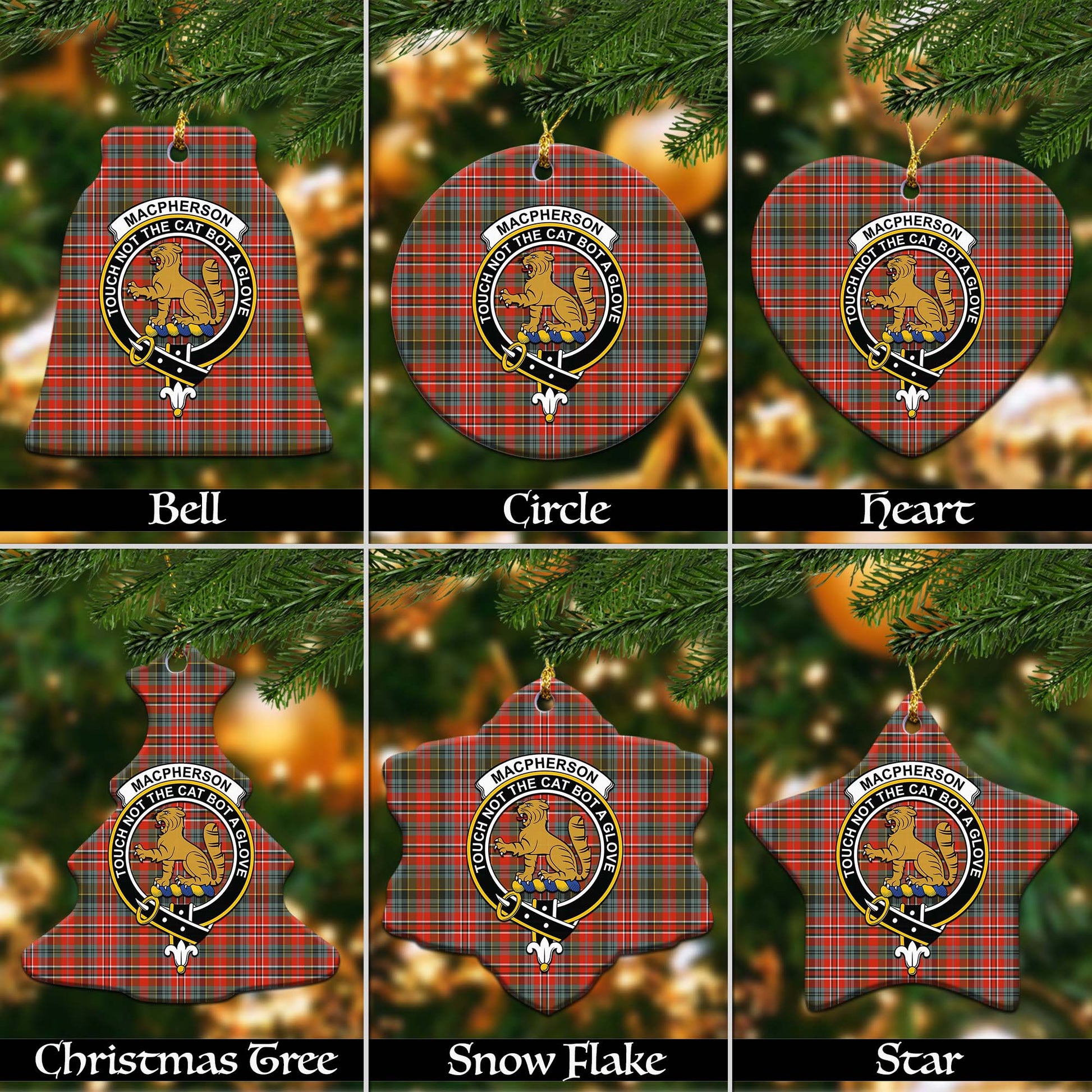 MacPherson Weathered Tartan Christmas Ornaments with Family Crest - Tartanvibesclothing