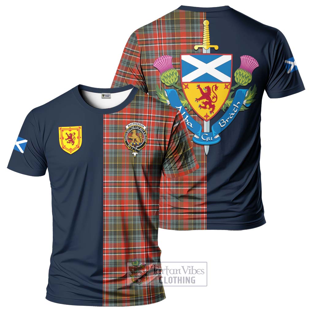 Tartan Vibes Clothing MacPherson Weathered Tartan T-Shirt Alba with Scottish Lion Royal Arm Half Style