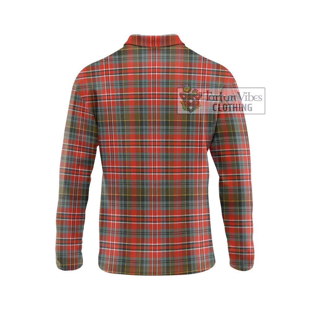 Tartan Vibes Clothing MacPherson Weathered Tartan Long Sleeve Polo Shirt with Family Crest DNA In Me Style