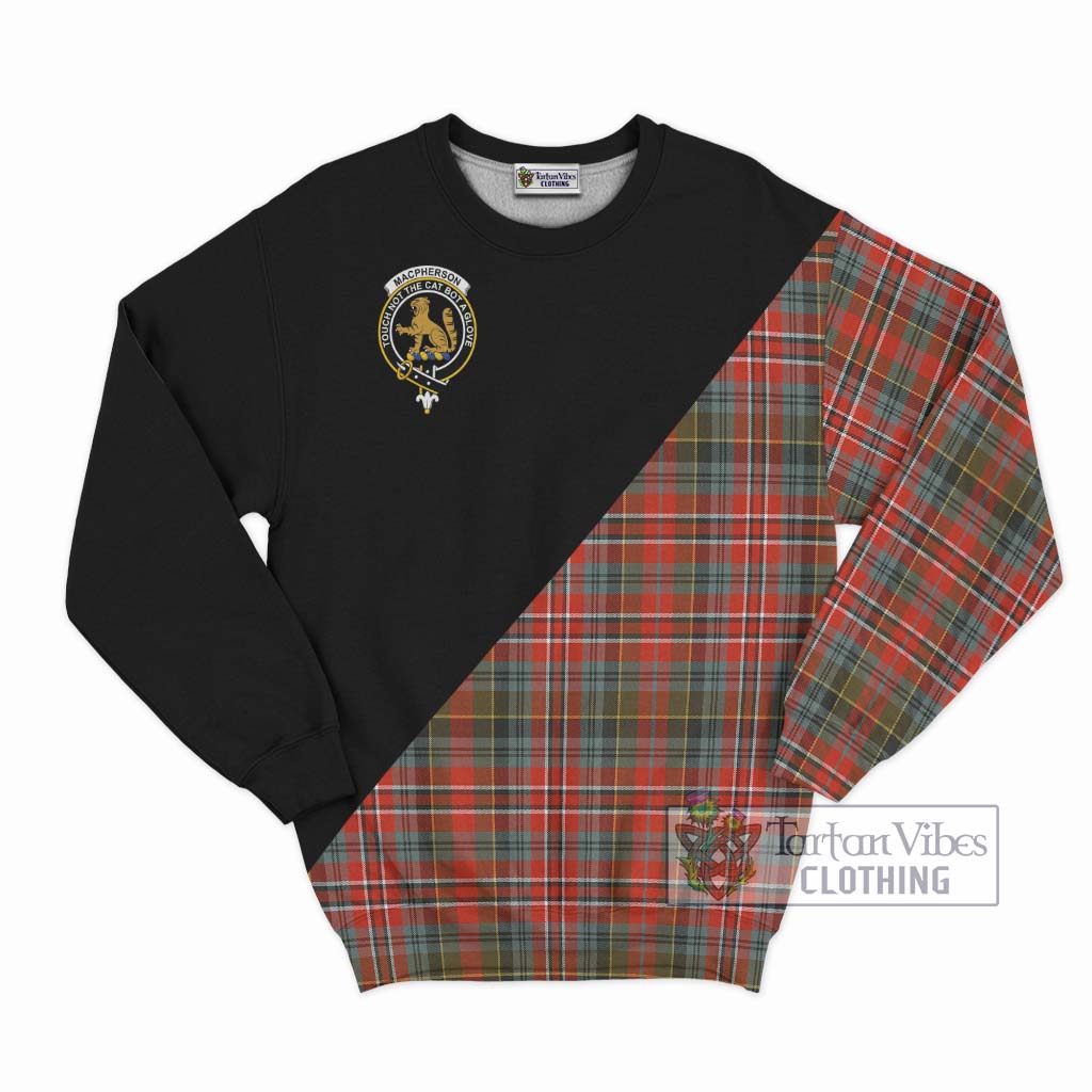 Tartan Vibes Clothing MacPherson Weathered Tartan Sweatshirt with Family Crest and Military Logo Style