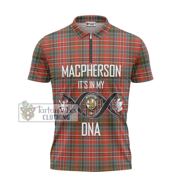 MacPherson Weathered Tartan Zipper Polo Shirt with Family Crest DNA In Me Style