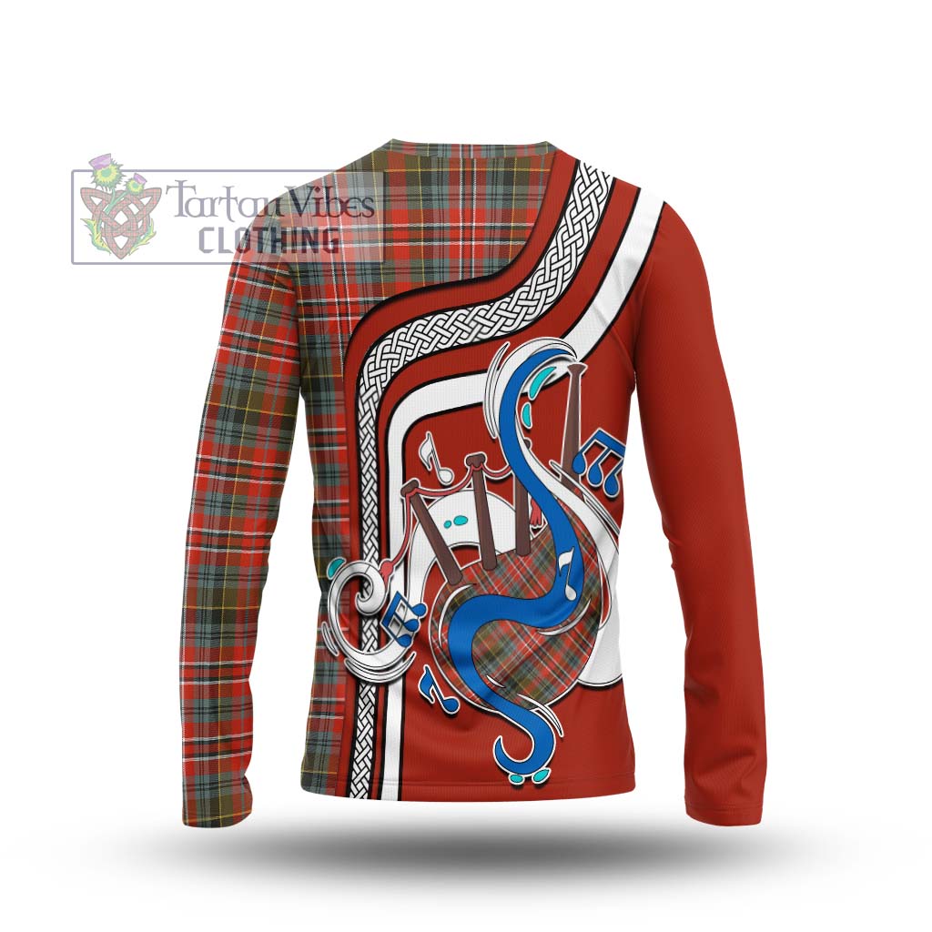 Tartan Vibes Clothing MacPherson Weathered Tartan Long Sleeve T-Shirt with Epic Bagpipe Style