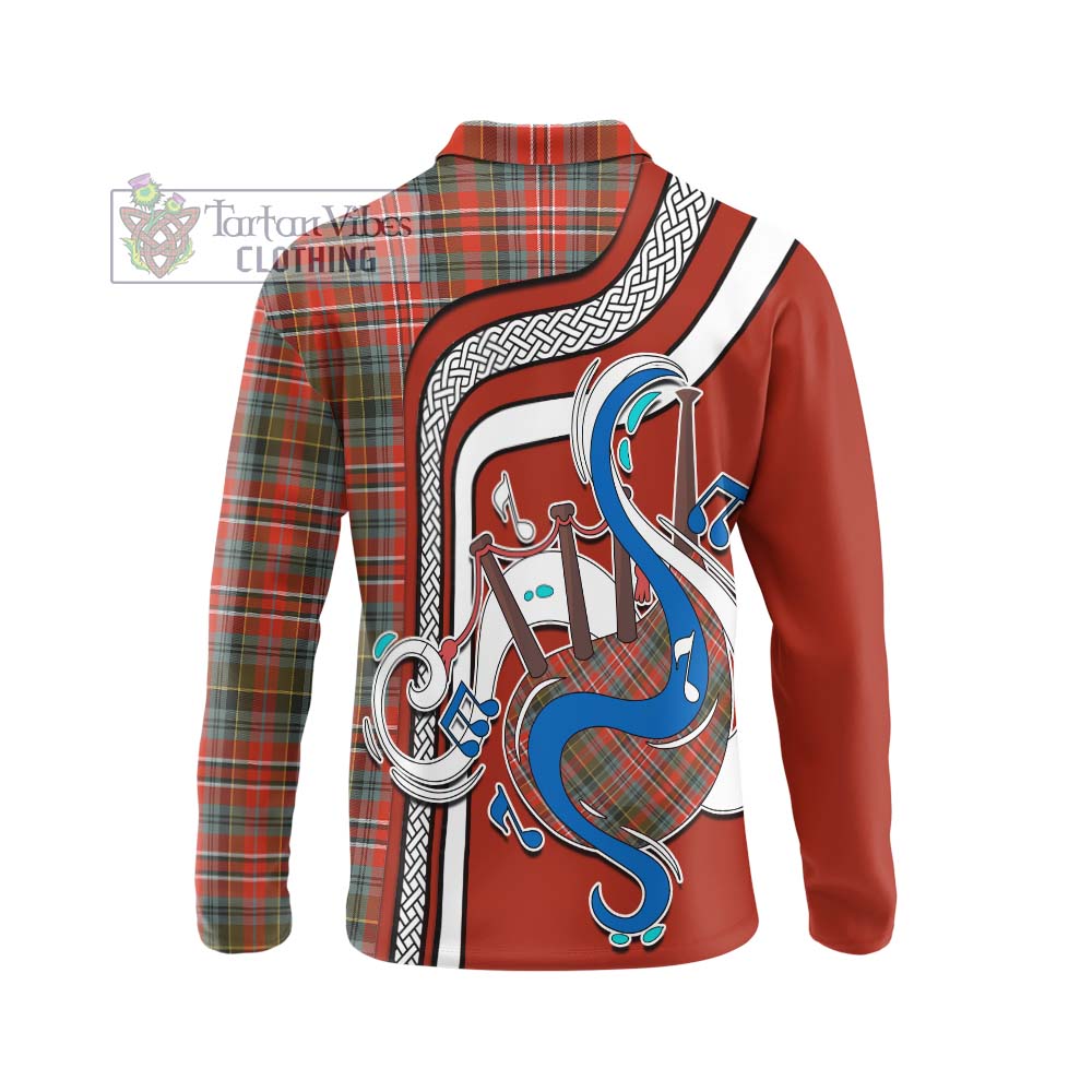 Tartan Vibes Clothing MacPherson Weathered Tartan Long Sleeve Polo Shirt with Epic Bagpipe Style