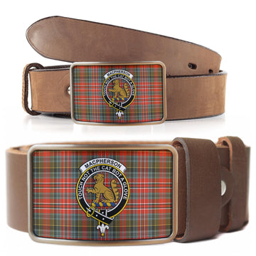 MacPherson Weathered Tartan Belt Buckles with Family Crest