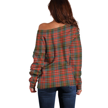 MacPherson Weathered Tartan Off Shoulder Women Sweater with Family Crest