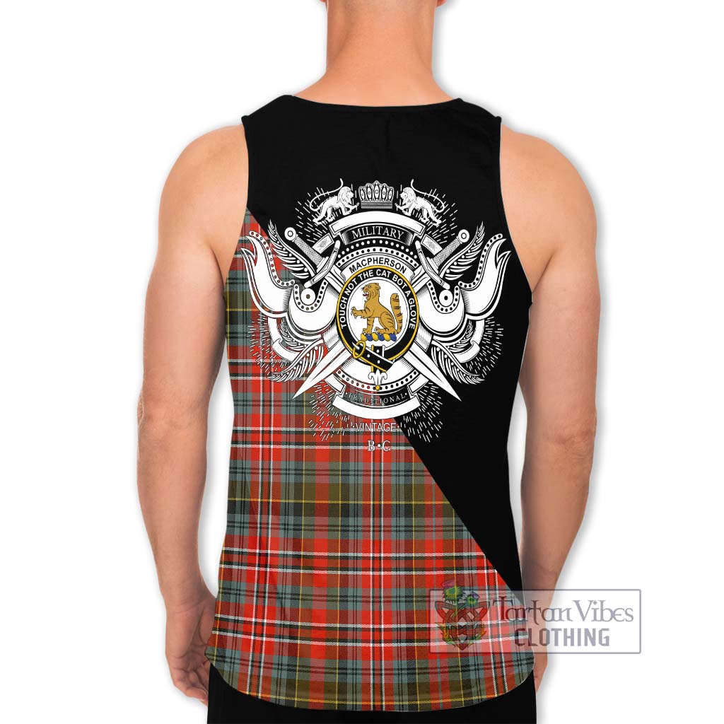 Tartan Vibes Clothing MacPherson Weathered Tartan Men's Tank Top with Family Crest and Military Logo Style