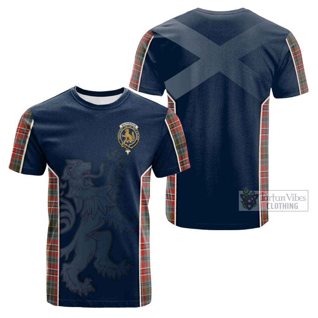 Tartan Vibes Clothing MacPherson Weathered Tartan Cotton T-shirt with Family Crest and Lion Rampant Vibes Sport Style