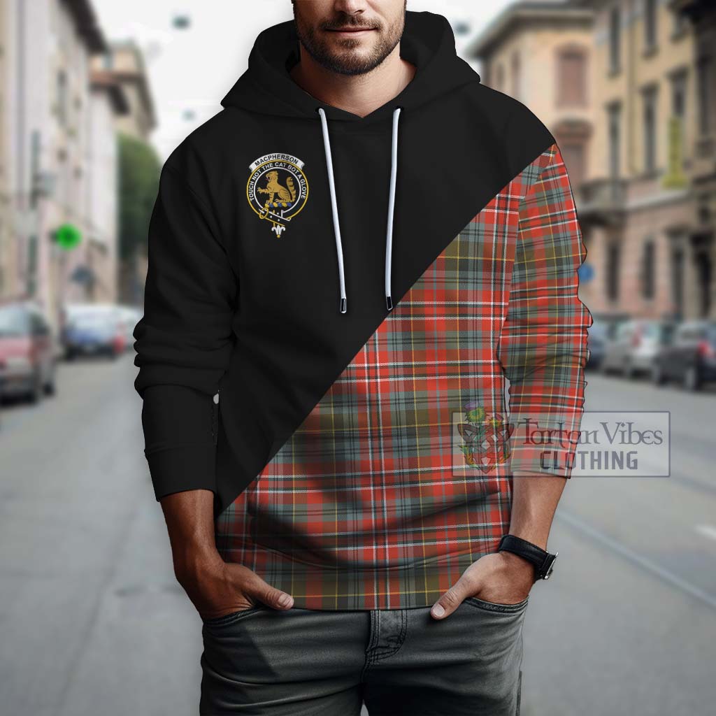 Tartan Vibes Clothing MacPherson Weathered Tartan Hoodie with Family Crest and Military Logo Style