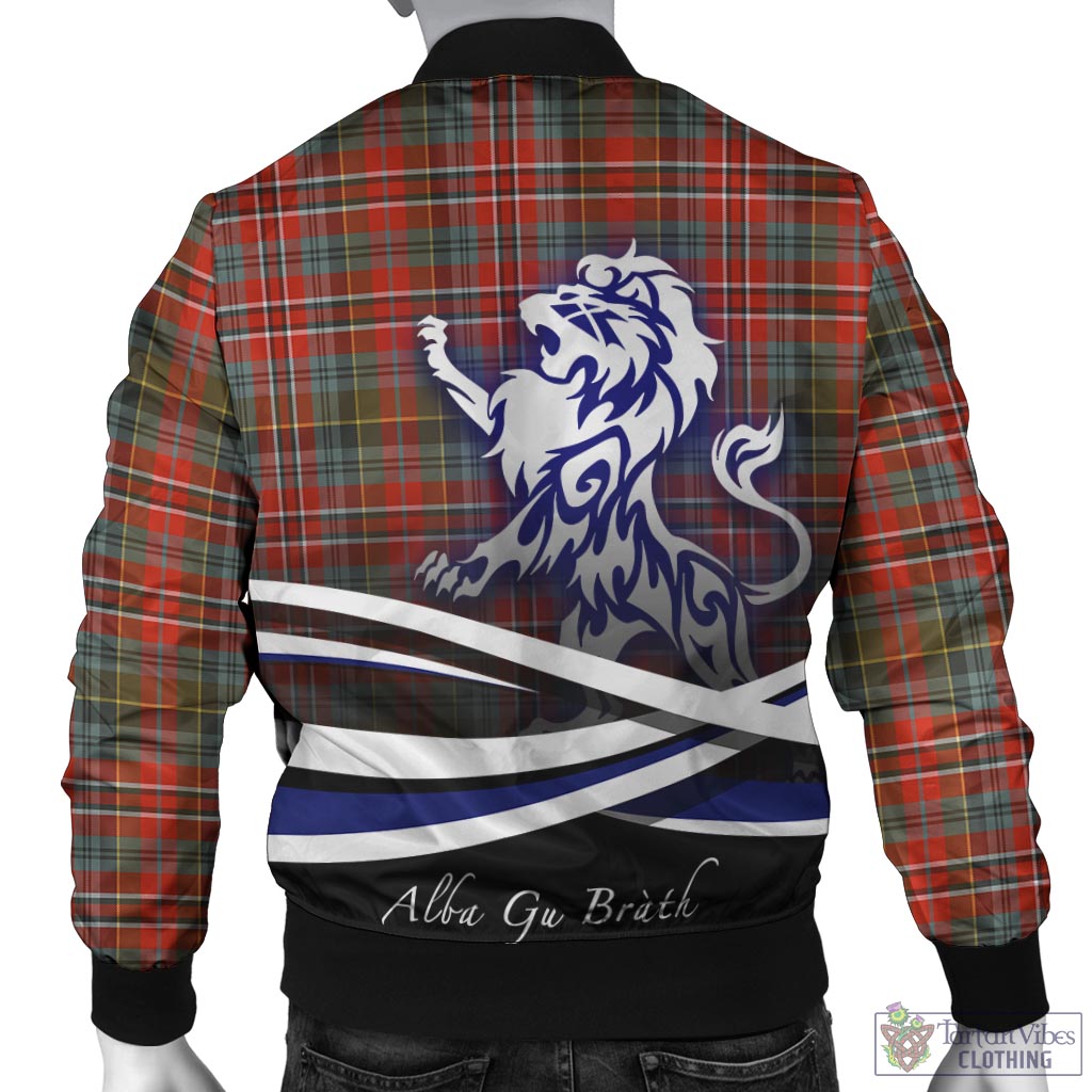Tartan Vibes Clothing MacPherson Weathered Tartan Bomber Jacket with Alba Gu Brath Regal Lion Emblem