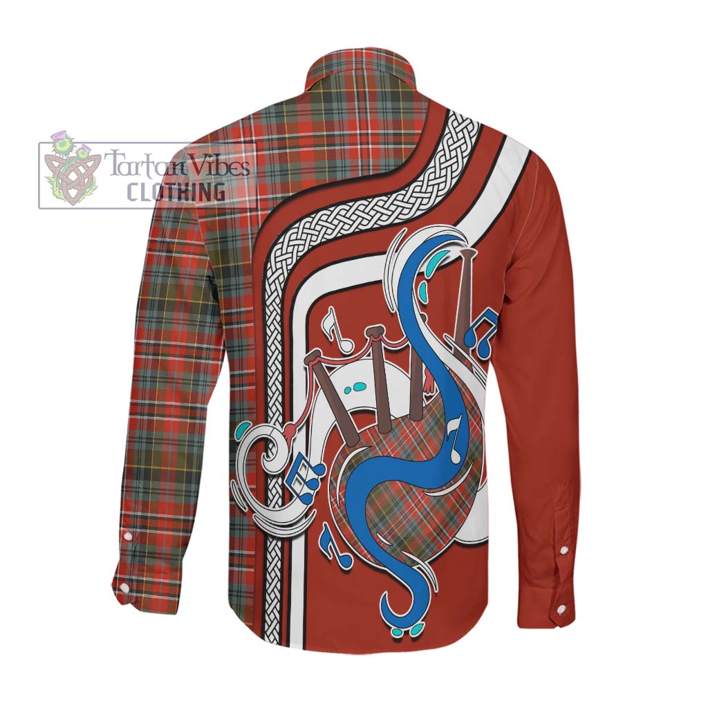 Tartan Vibes Clothing MacPherson Weathered Tartan Long Sleeve Button Shirt with Epic Bagpipe Style