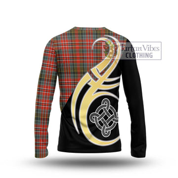 MacPherson Weathered Tartan Long Sleeve T-Shirt with Family Crest and Celtic Symbol Style