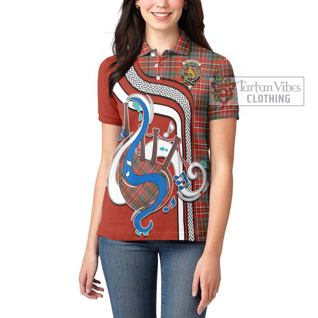 Tartan Vibes Clothing MacPherson Weathered Tartan Women's Polo Shirt with Epic Bagpipe Style