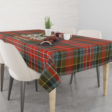 MacPherson Weathered Tartan Tablecloth with Clan Crest and the Golden Sword of Courageous Legacy