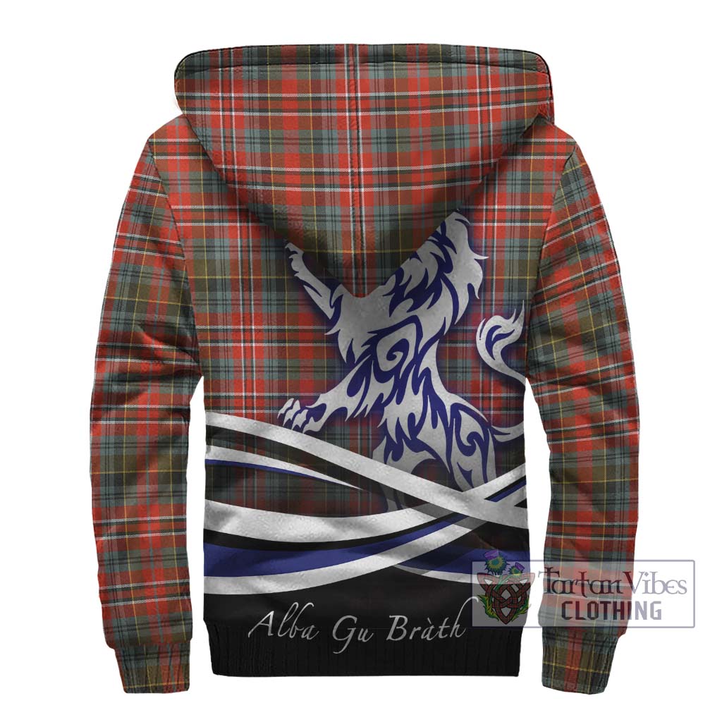 Tartan Vibes Clothing MacPherson Weathered Tartan Sherpa Hoodie with Alba Gu Brath Regal Lion Emblem