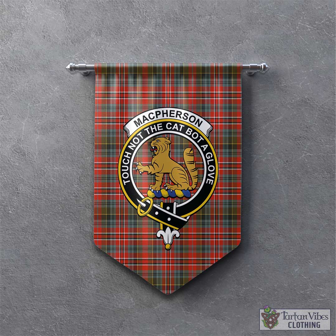 Tartan Vibes Clothing MacPherson Weathered Tartan Gonfalon, Tartan Banner with Family Crest