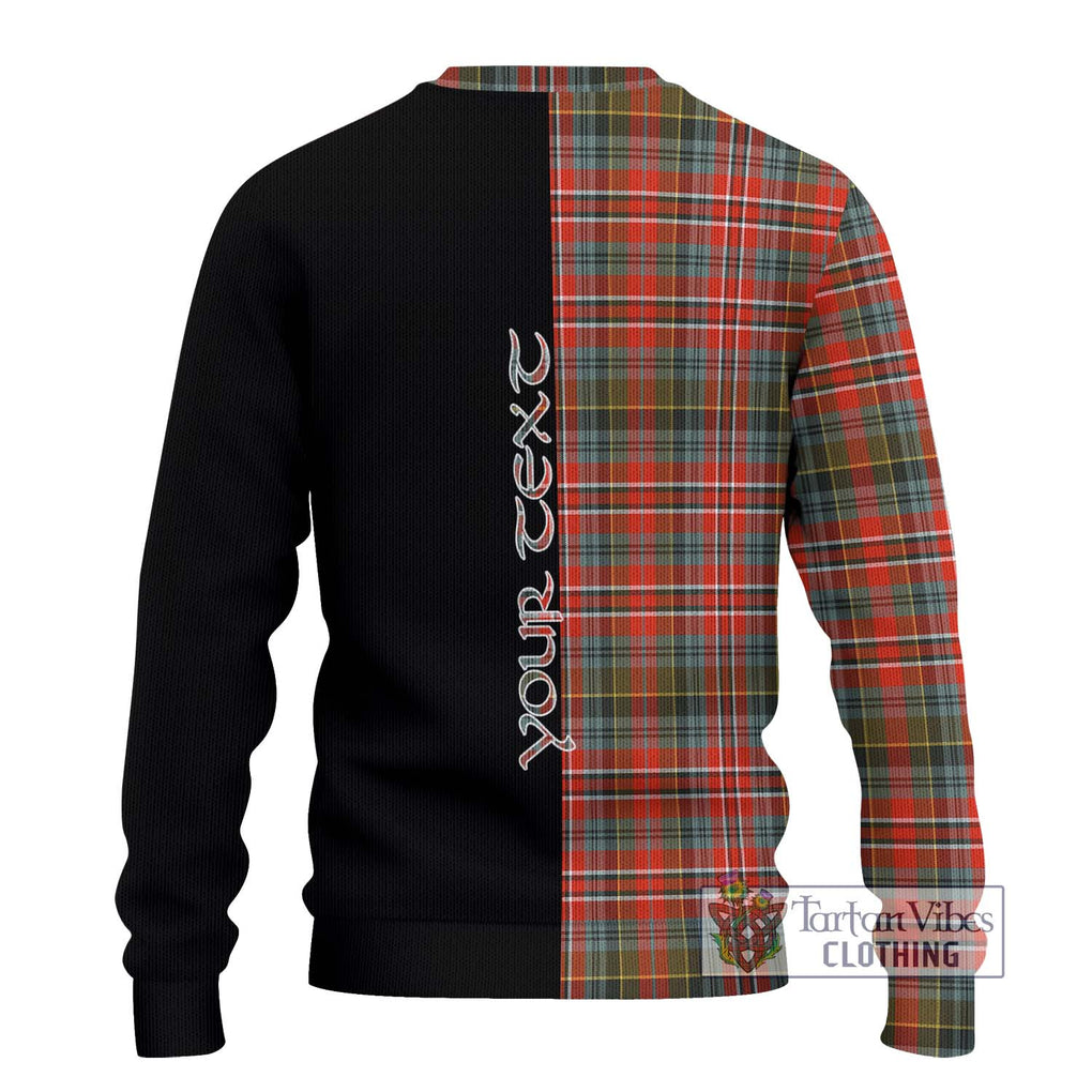 MacPherson Weathered Tartan Knitted Sweater with Family Crest and Half Of Me Style - Tartanvibesclothing Shop