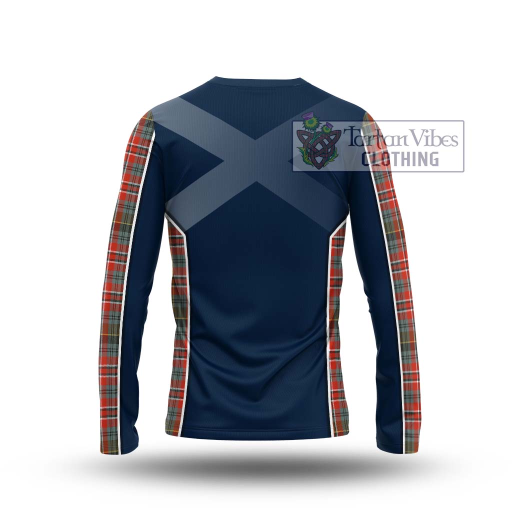 Tartan Vibes Clothing MacPherson Weathered Tartan Long Sleeve T-Shirt with Family Crest and Lion Rampant Vibes Sport Style