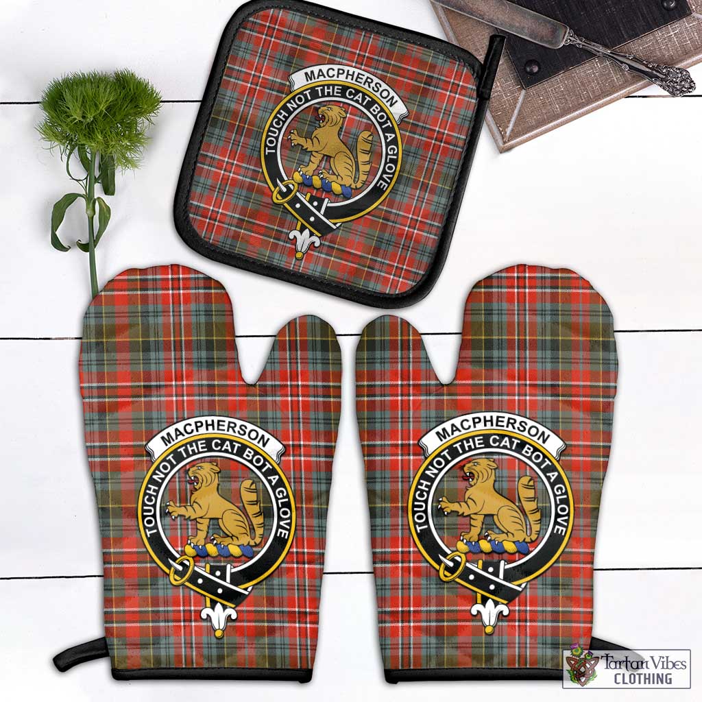 Tartan Vibes Clothing MacPherson Weathered Tartan Combo Oven Mitt & Pot-Holder with Family Crest