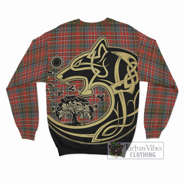 MacPherson Weathered Tartan Sweatshirt with Family Crest Celtic Wolf Style