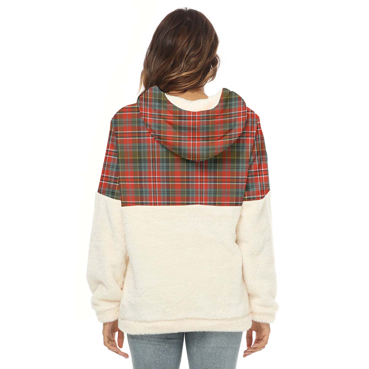 MacPherson Weathered Tartan Women's Borg Fleece Hoodie With Half Zip with Family Crest - Tartanvibesclothing