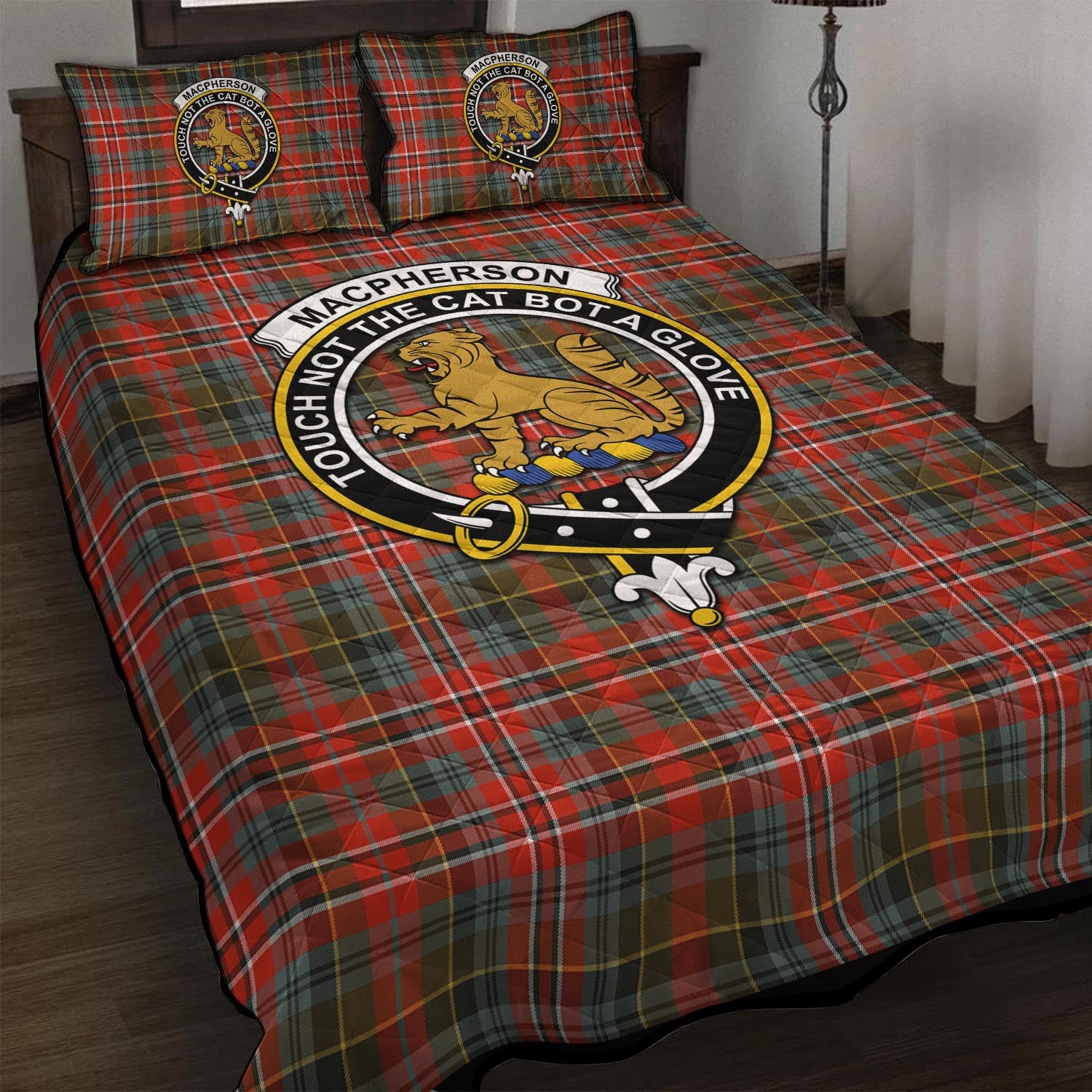 MacPherson Weathered Tartan Quilt Bed Set with Family Crest - Tartanvibesclothing