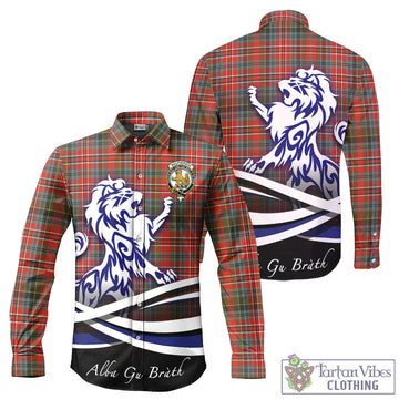 MacPherson Weathered Tartan Long Sleeve Button Up Shirt with Alba Gu Brath Regal Lion Emblem