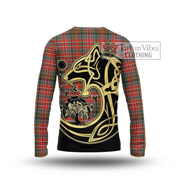 MacPherson Weathered Tartan Long Sleeve T-Shirt with Family Crest Celtic Wolf Style