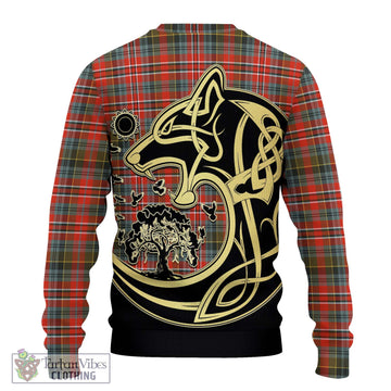 MacPherson Weathered Tartan Knitted Sweater with Family Crest Celtic Wolf Style