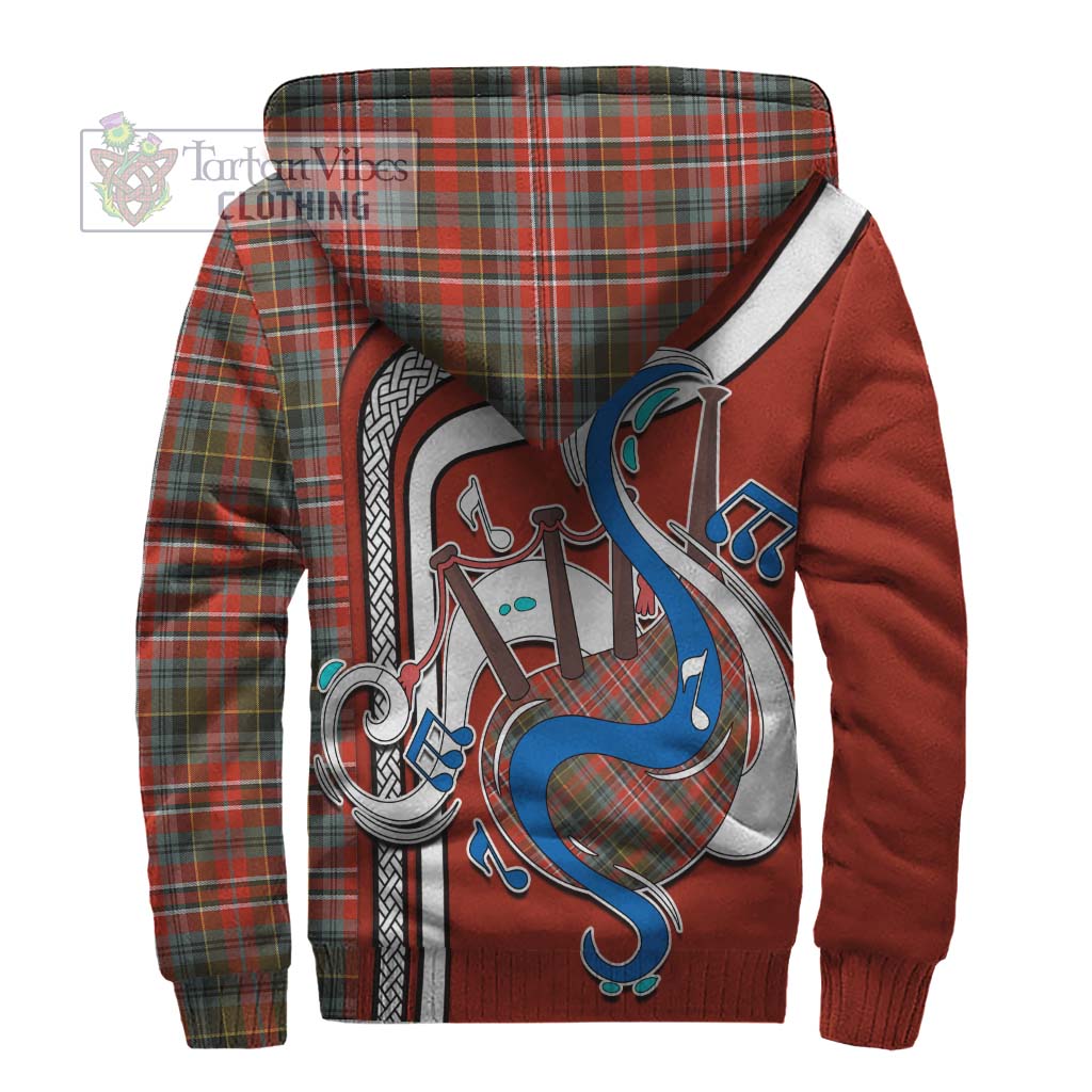 Tartan Vibes Clothing MacPherson Weathered Tartan Sherpa Hoodie with Epic Bagpipe Style