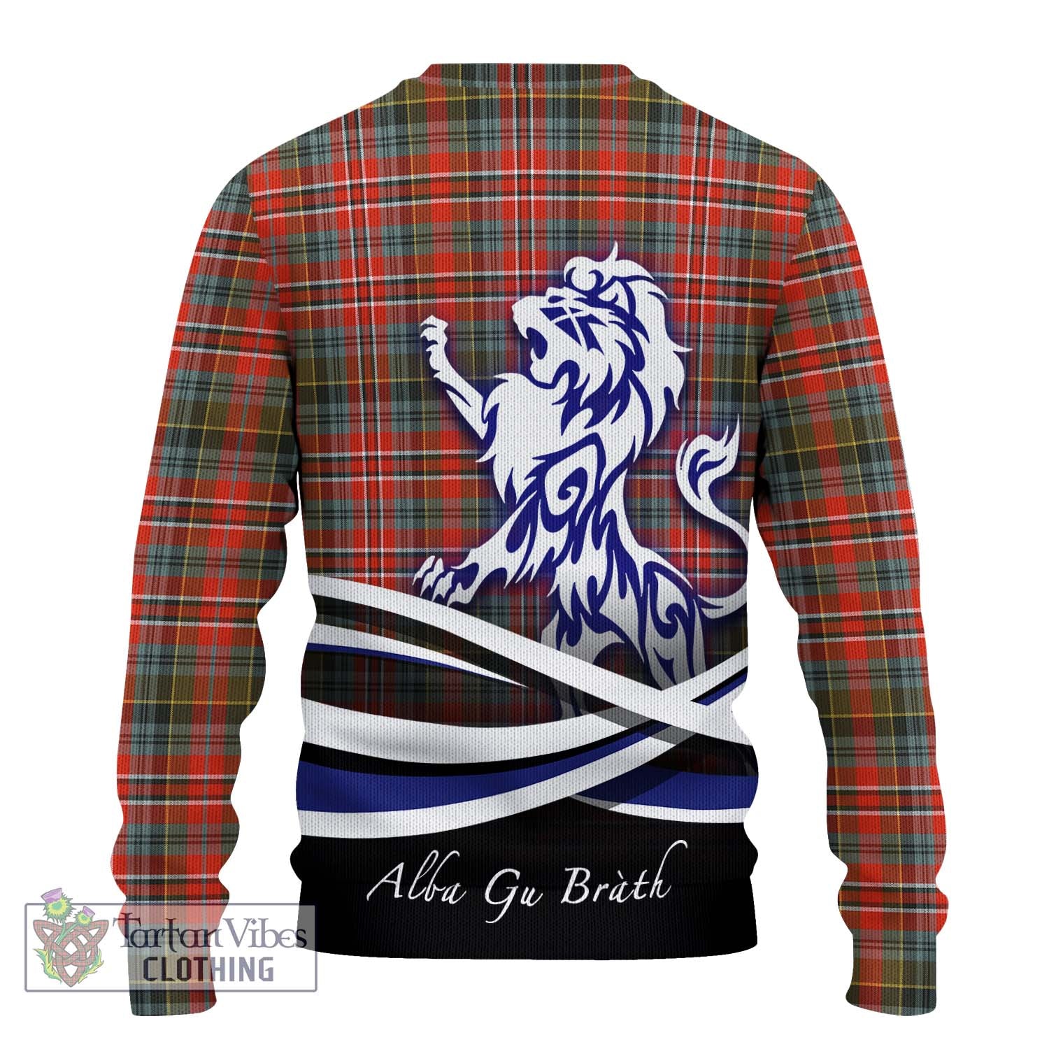 Tartan Vibes Clothing MacPherson Weathered Tartan Knitted Sweater with Alba Gu Brath Regal Lion Emblem