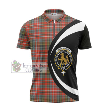 MacPherson Weathered Tartan Zipper Polo Shirt with Family Crest Circle Style