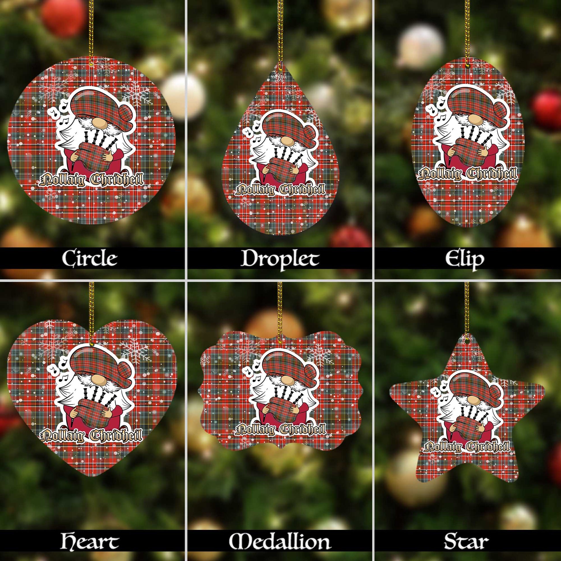 MacPherson Weathered Tartan Christmas Ornaments with Scottish Gnome Playing Bagpipes Alumium - Tartanvibesclothing