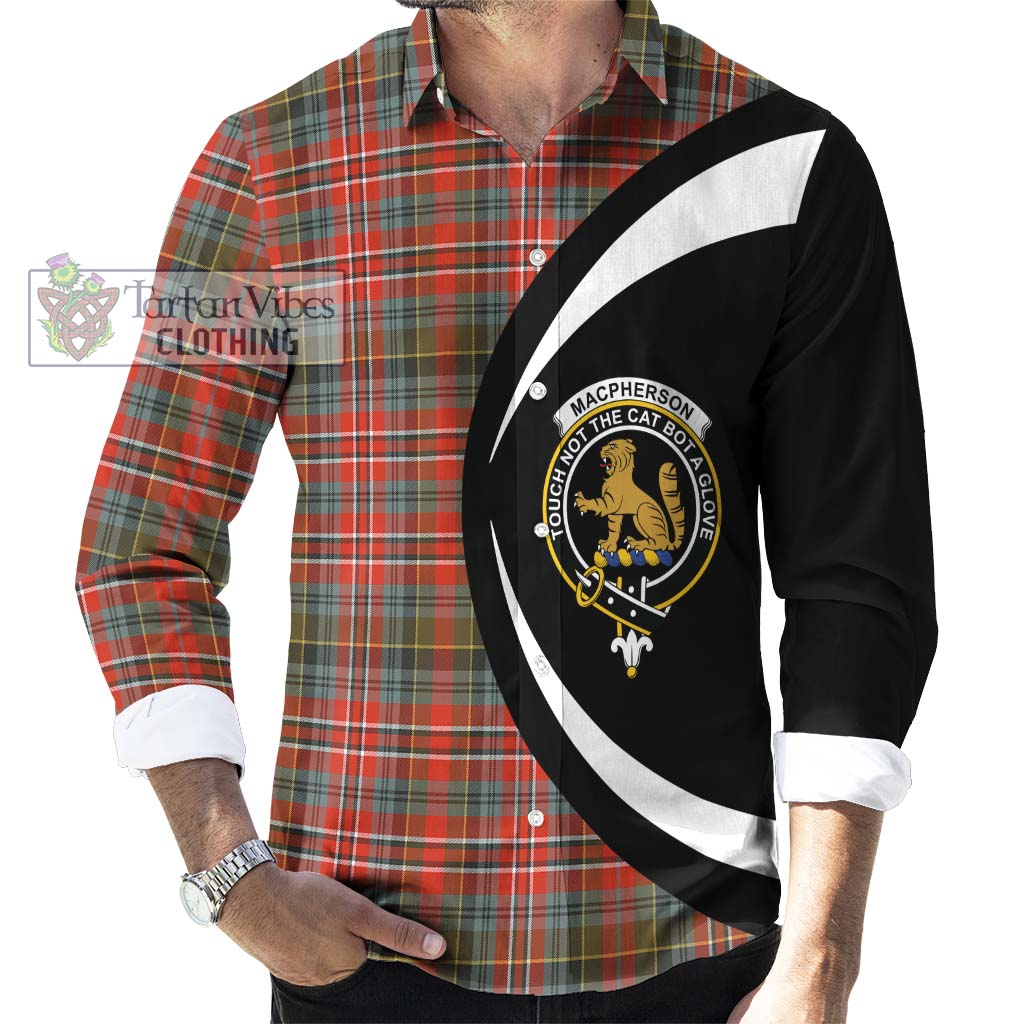 MacPherson Weathered Tartan Long Sleeve Button Up with Family Crest Circle Style - Tartan Vibes Clothing