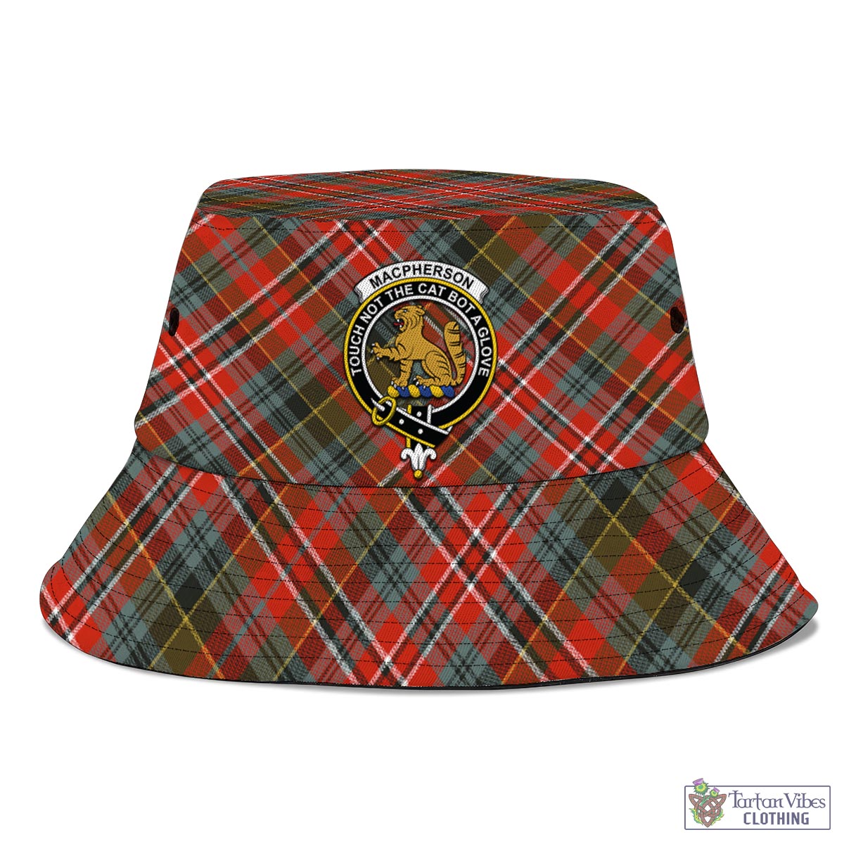 Tartan Vibes Clothing MacPherson Weathered Tartan Bucket Hat with Family Crest