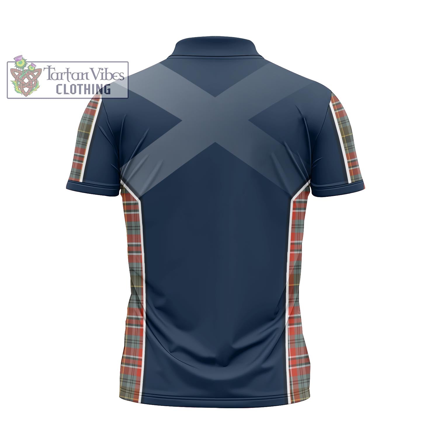 Tartan Vibes Clothing MacPherson Weathered Tartan Zipper Polo Shirt with Family Crest and Scottish Thistle Vibes Sport Style