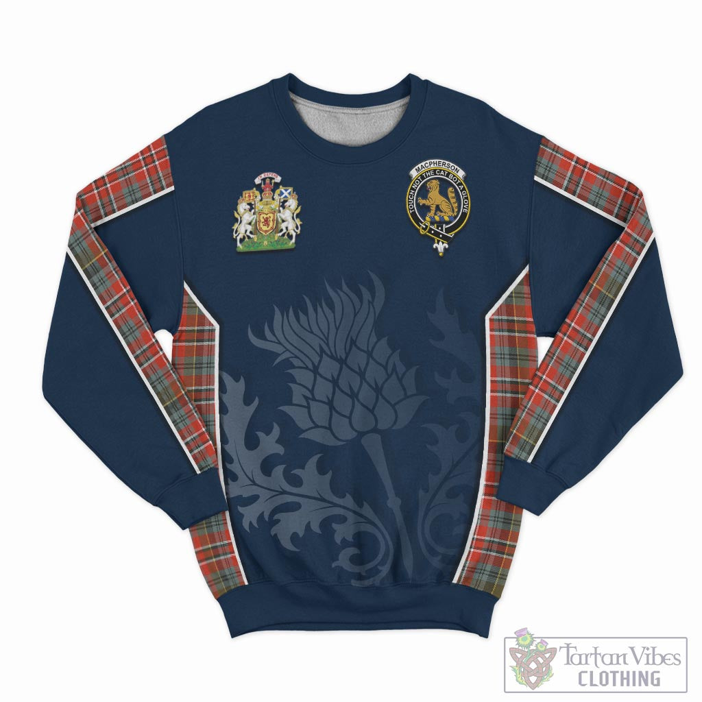 Tartan Vibes Clothing MacPherson Weathered Tartan Sweatshirt with Family Crest and Scottish Thistle Vibes Sport Style