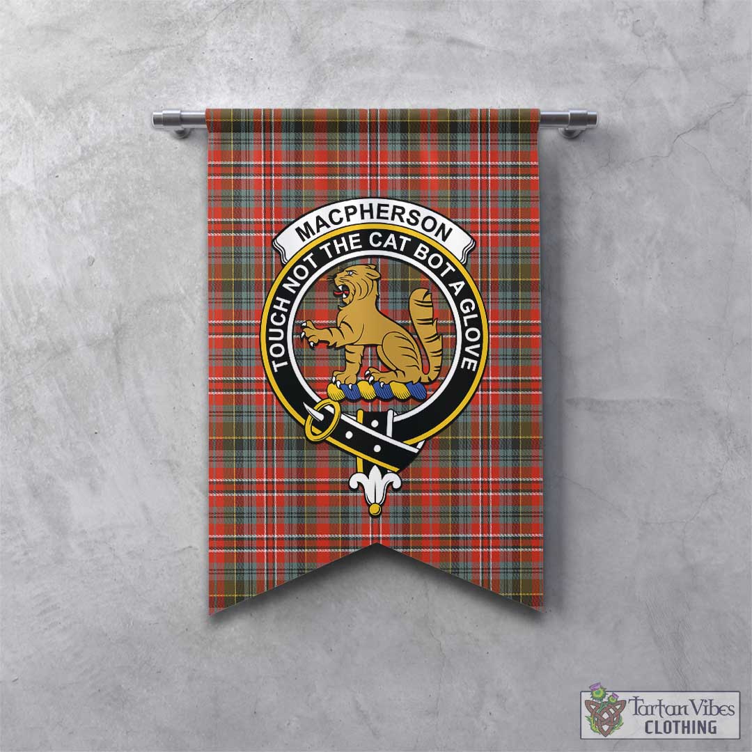 Tartan Vibes Clothing MacPherson Weathered Tartan Gonfalon, Tartan Banner with Family Crest