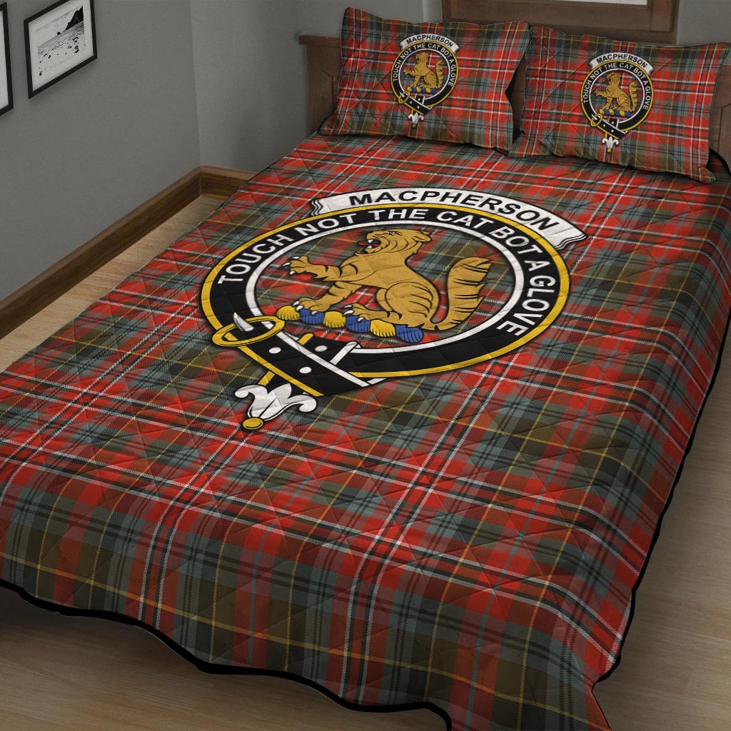 MacPherson Weathered Tartan Quilt Bed Set with Family Crest - Tartanvibesclothing