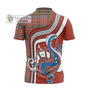 MacPherson Weathered Tartan Zipper Polo Shirt with Epic Bagpipe Style