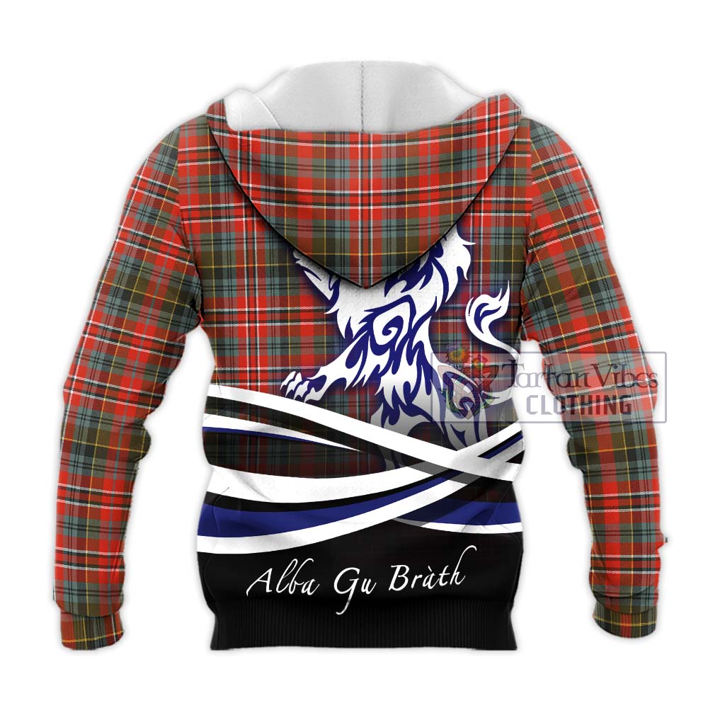 Tartan Vibes Clothing MacPherson Weathered Tartan Knitted Hoodie with Alba Gu Brath Regal Lion Emblem