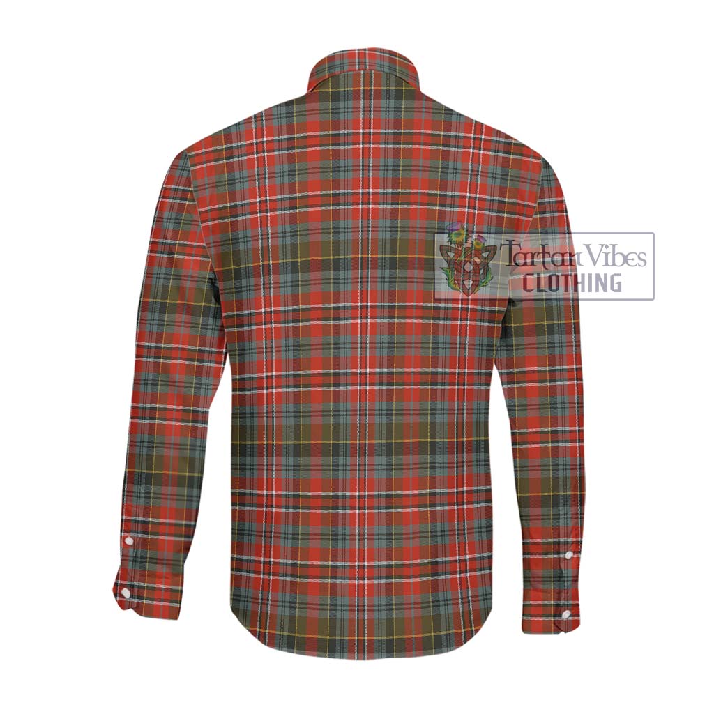 Tartan Vibes Clothing MacPherson Weathered Tartan Long Sleeve Button Shirt with Family Crest DNA In Me Style