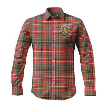 MacPherson Weathered Tartan Long Sleeve Button Up Shirt with Family Crest