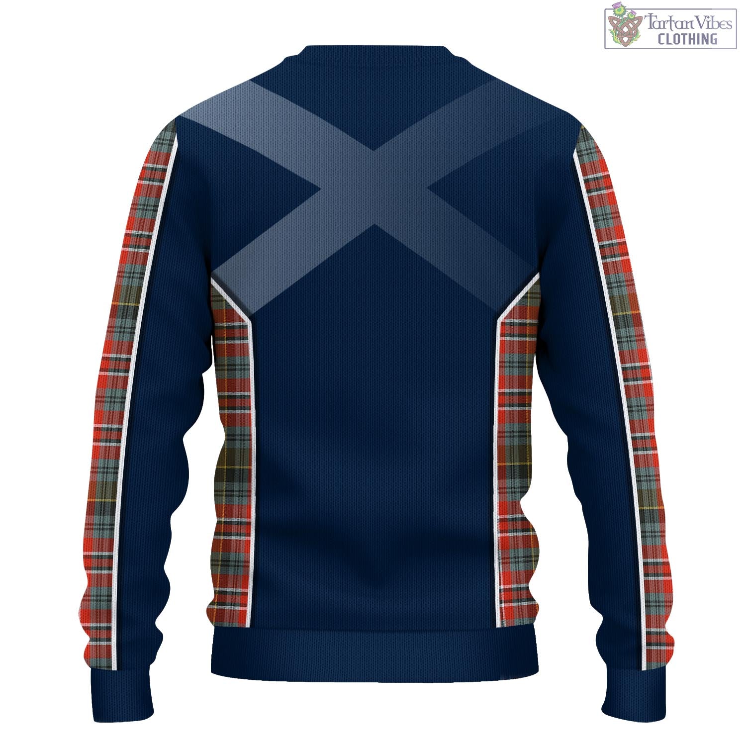 Tartan Vibes Clothing MacPherson Weathered Tartan Knitted Sweatshirt with Family Crest and Scottish Thistle Vibes Sport Style