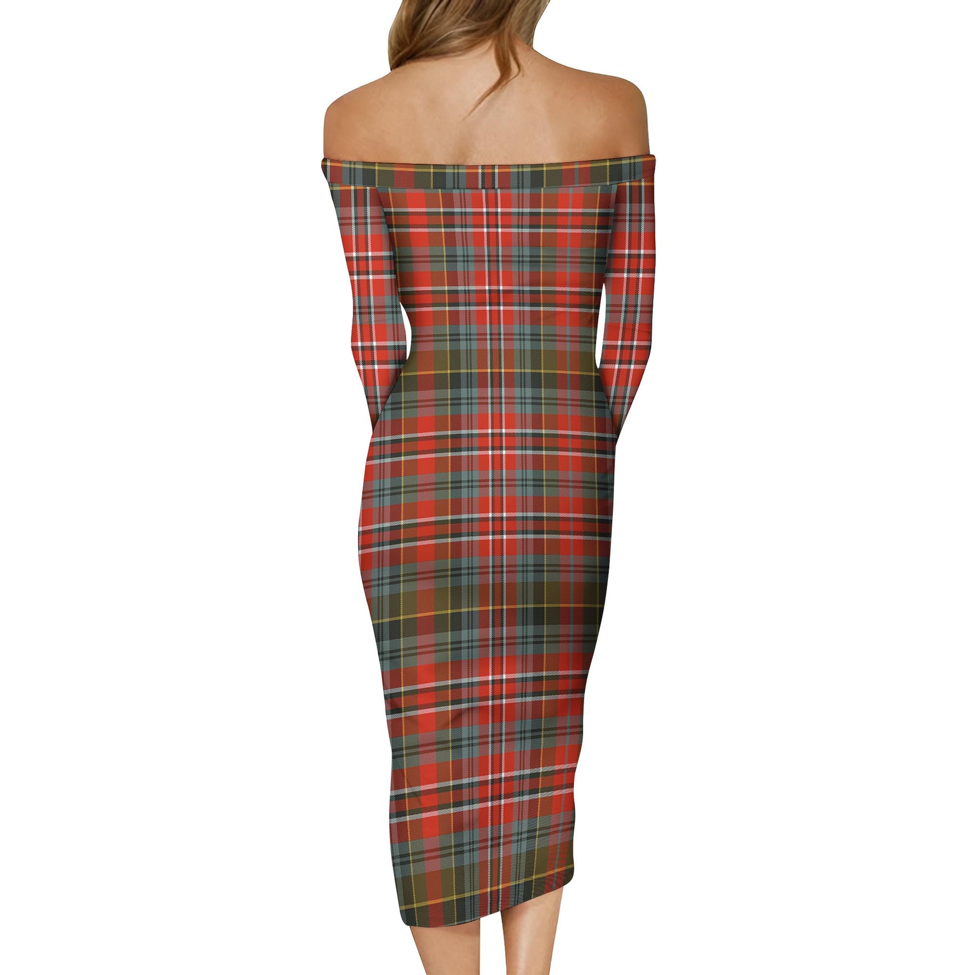 MacPherson Weathered Tartan Off Shoulder Lady Dress - Tartanvibesclothing